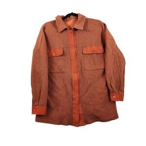 Mens Size M Orange Waffle Knit Long Sleeve Button Up Collared Shirt Outdoors